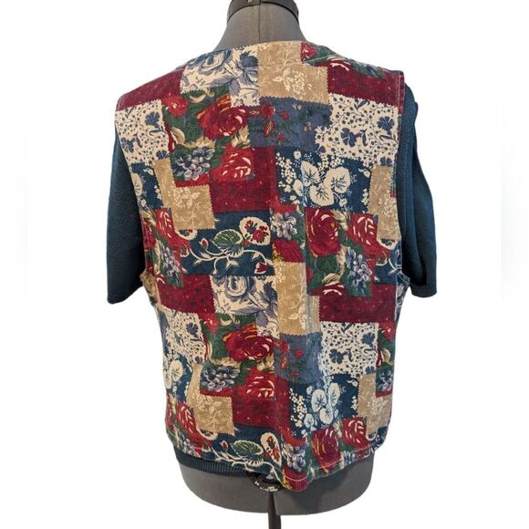 Vintage 90s denim floral print patchwork look women's vest large - Picture 5 of 7